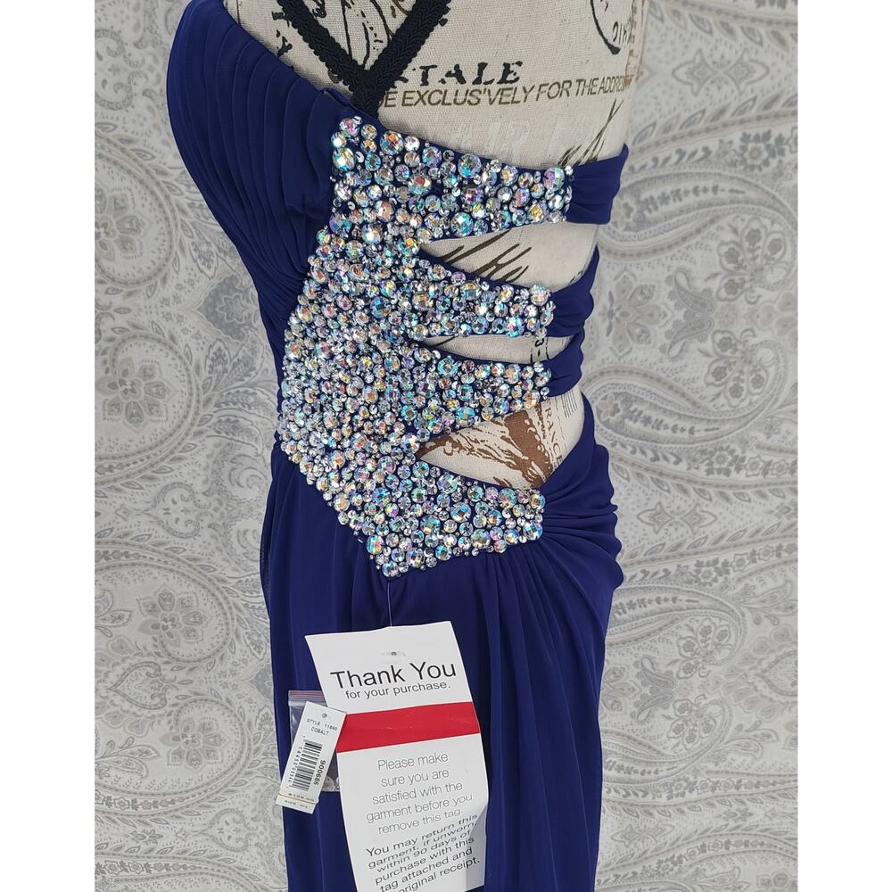 Morgan & Co Glam HOCO party Mini Dress Sz 3/4 Crystal embellishment pleated Blue - Picture 5 of 14